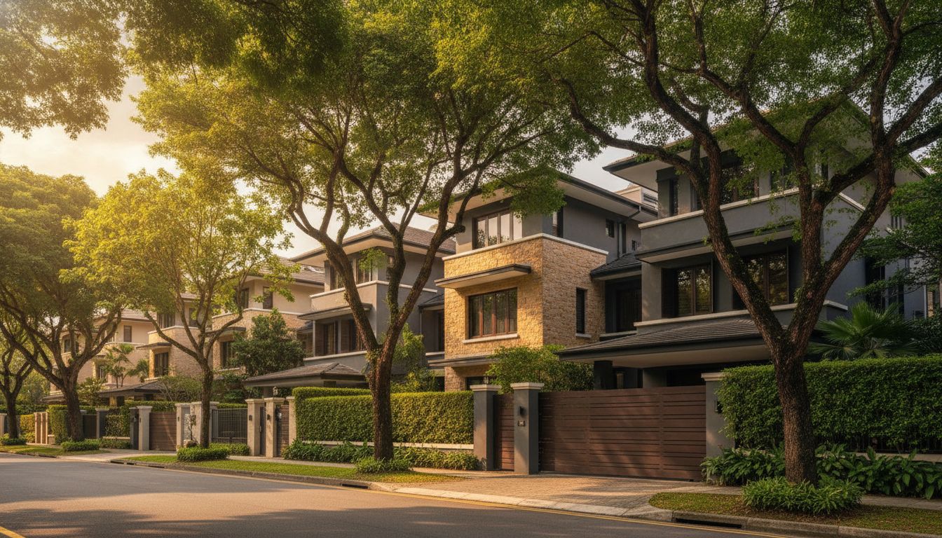 District 10 landed home streetscape with terrace and semi-detached houses