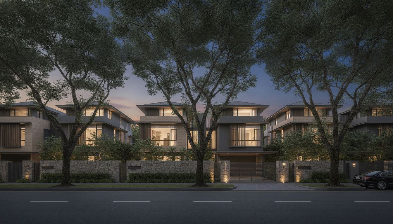 District 10 landed homes along a quiet tree-lined street
