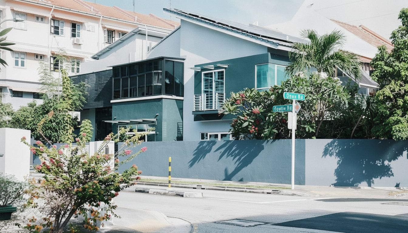 Editorial photograph of a tree-lined landed residential street in Singapore's District 10 near Lantana Avenue