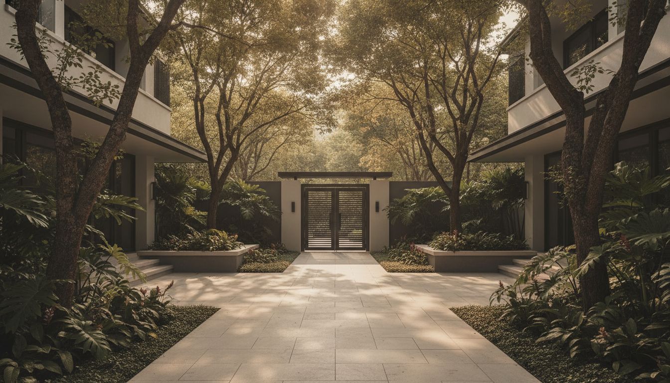 Landscaped courtyard between District 10 homes