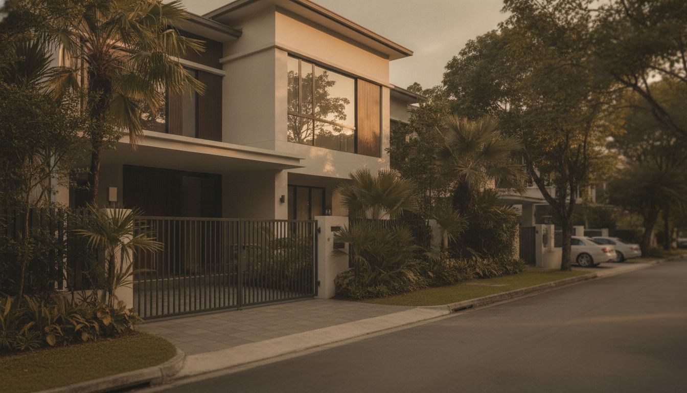 Semi-detached house facade detail typical of District 10 landed homes