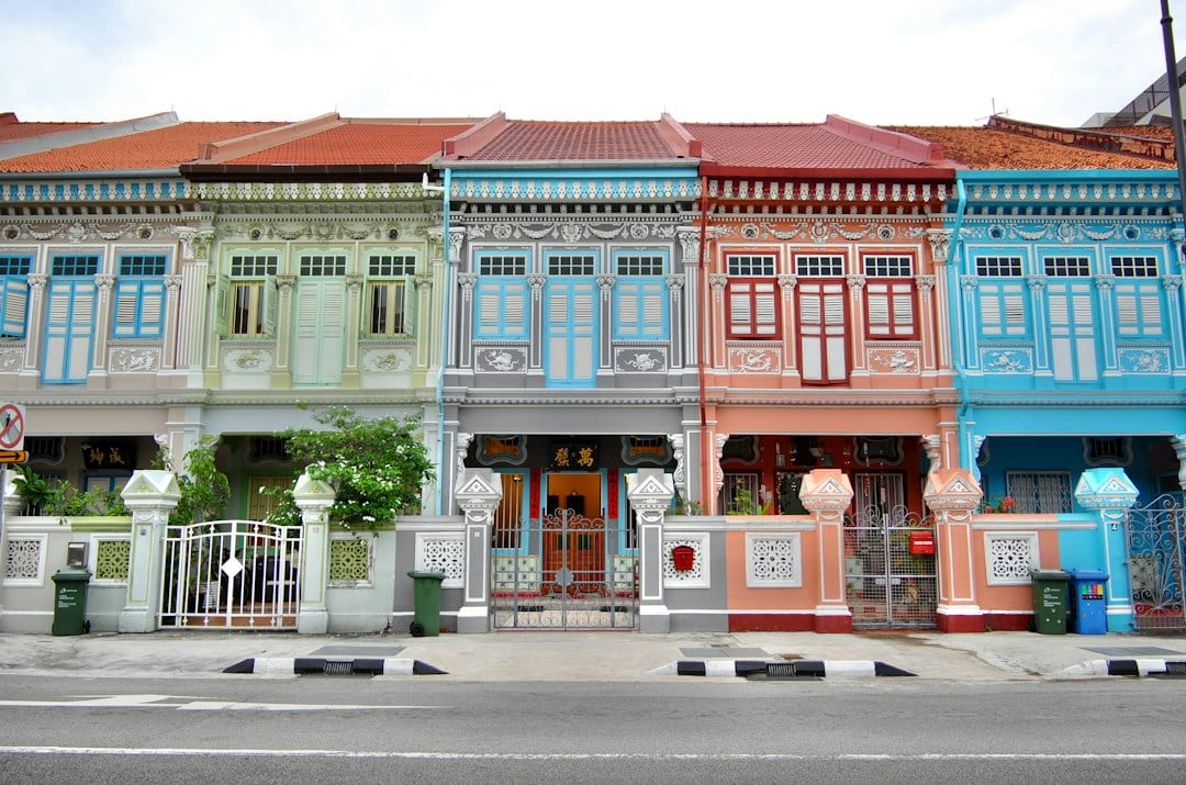Contemporary Singapore terrace house facade showing shared party walls