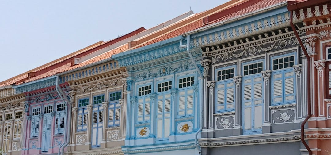 Row of Singapore terrace houses on a quiet residential street